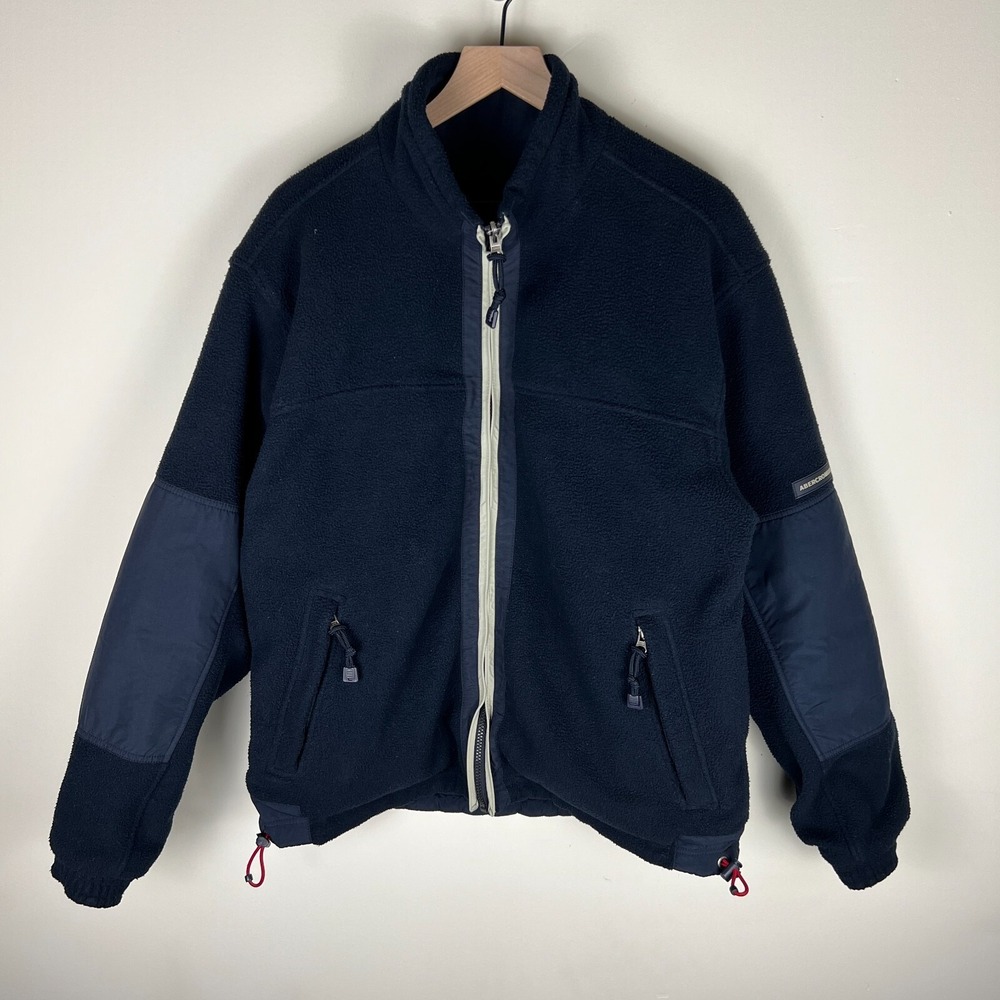 Vintage Abercrombie & Fitch Reversible Fleece‎ Jacket Navy Size Large 25.5x27.5